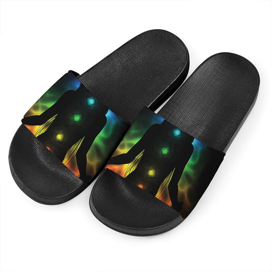 Seven Chakras Aura Print Black Slide Sandals