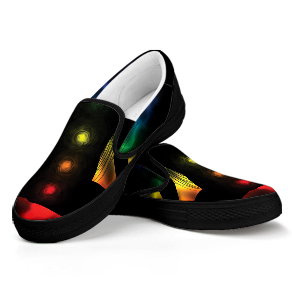 Seven Chakras Aura Print Black Slip On Shoes
