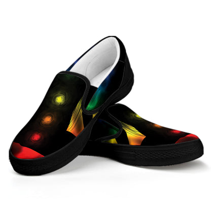 Seven Chakras Aura Print Black Slip On Shoes