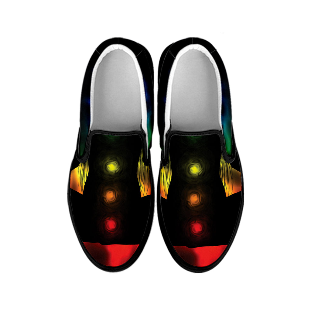 Seven Chakras Aura Print Black Slip On Shoes