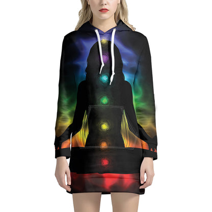 Seven Chakras Aura Print Pullover Hoodie Dress
