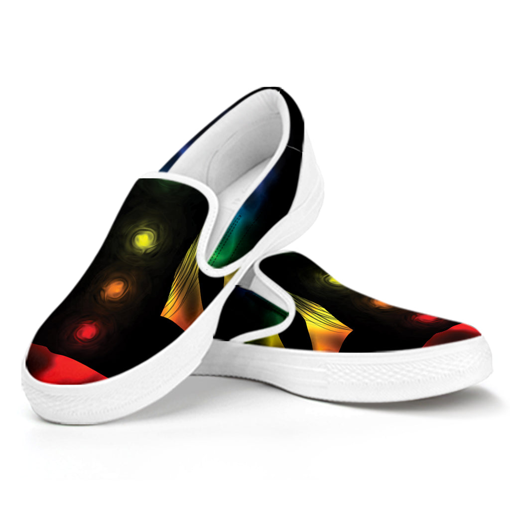 Seven Chakras Aura Print White Slip On Shoes