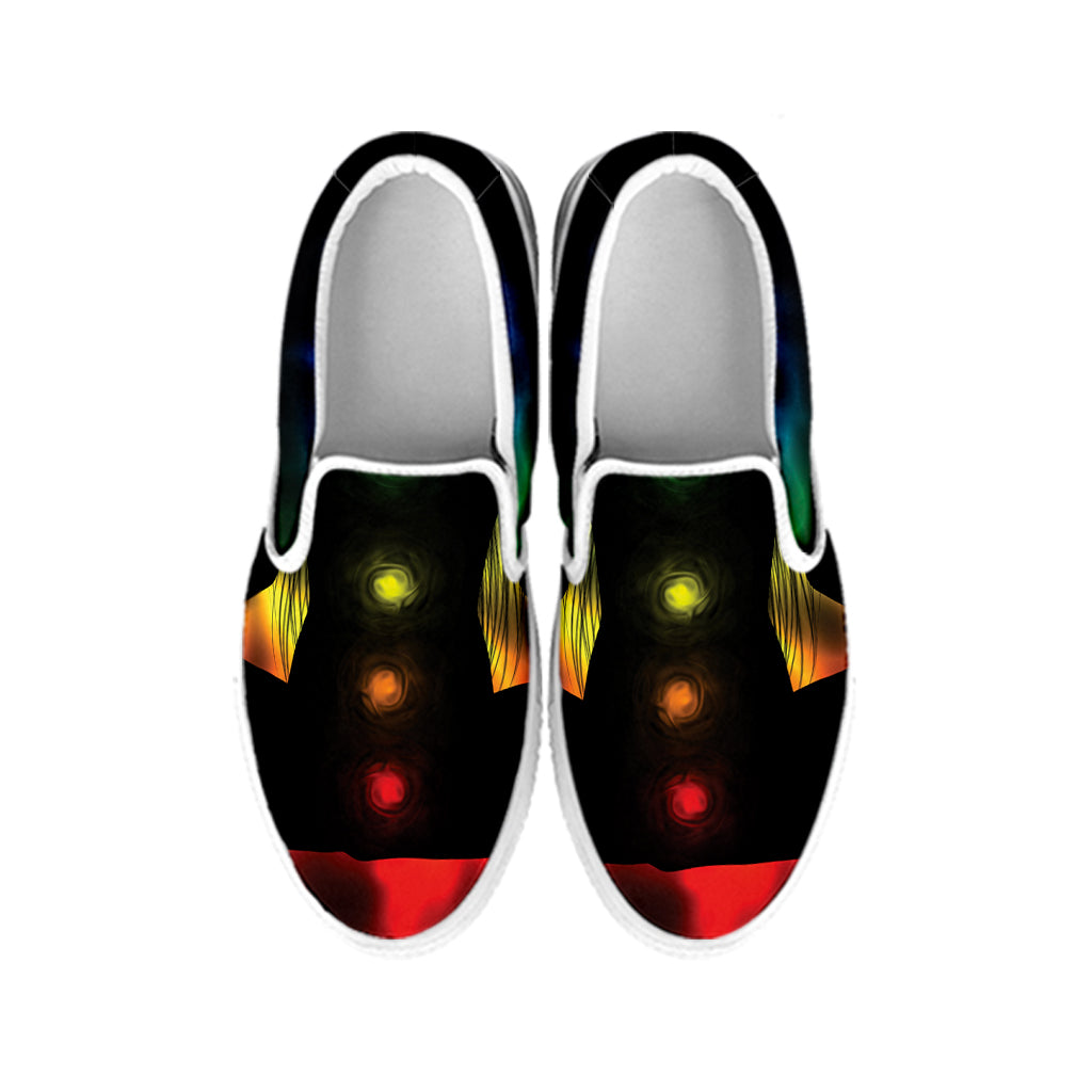 Seven Chakras Aura Print White Slip On Shoes
