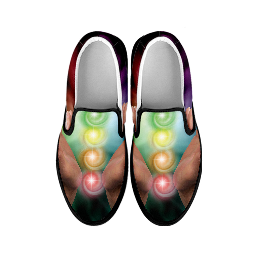 Seven Chakras Energy Print Black Slip On Shoes