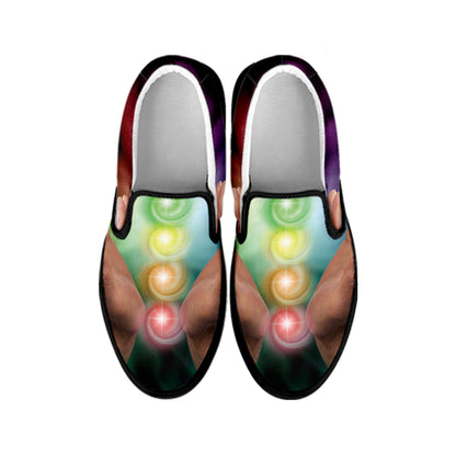 Seven Chakras Energy Print Black Slip On Shoes