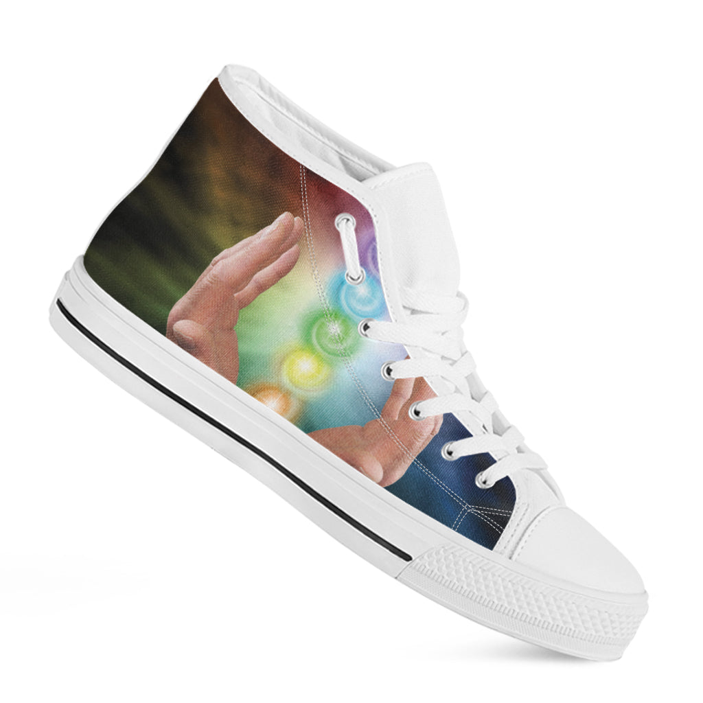 Seven Chakras Energy Print White High Top Shoes