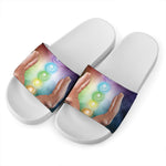 Seven Chakras Energy Print White Slide Sandals