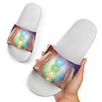 Seven Chakras Energy Print White Slide Sandals