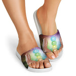 Seven Chakras Energy Print White Slide Sandals