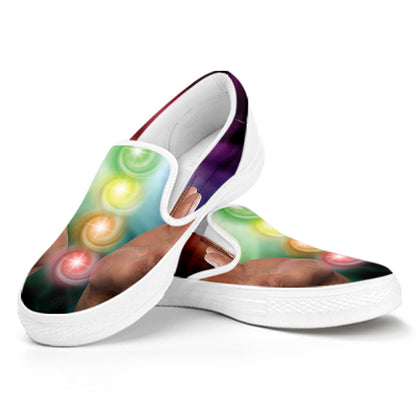 Seven Chakras Energy Print White Slip On Shoes