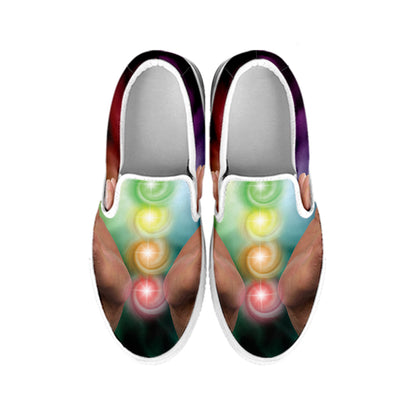 Seven Chakras Energy Print White Slip On Shoes