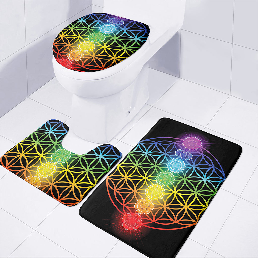 Seven Chakras Flower Of Life Print 3 Piece Bath Mat Set