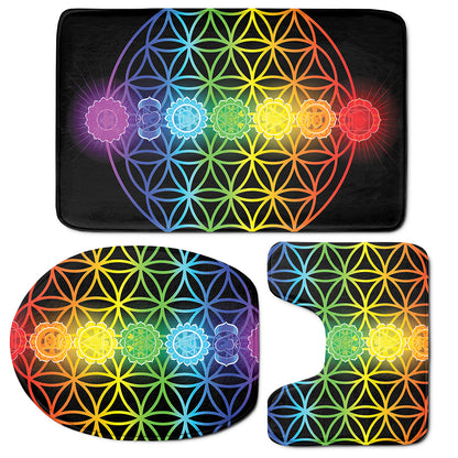 Seven Chakras Flower Of Life Print 3 Piece Bath Mat Set