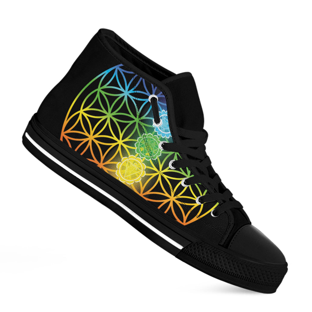 Seven Chakras Flower Of Life Print Black High Top Shoes