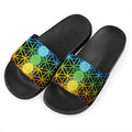 Seven Chakras Flower Of Life Print Black Slide Sandals