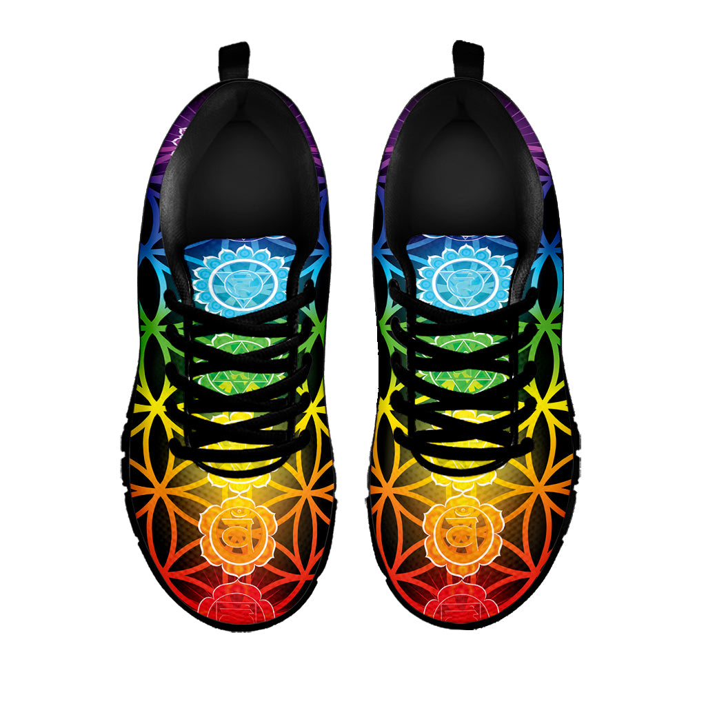 Seven Chakras Flower Of Life Print Black Sneakers