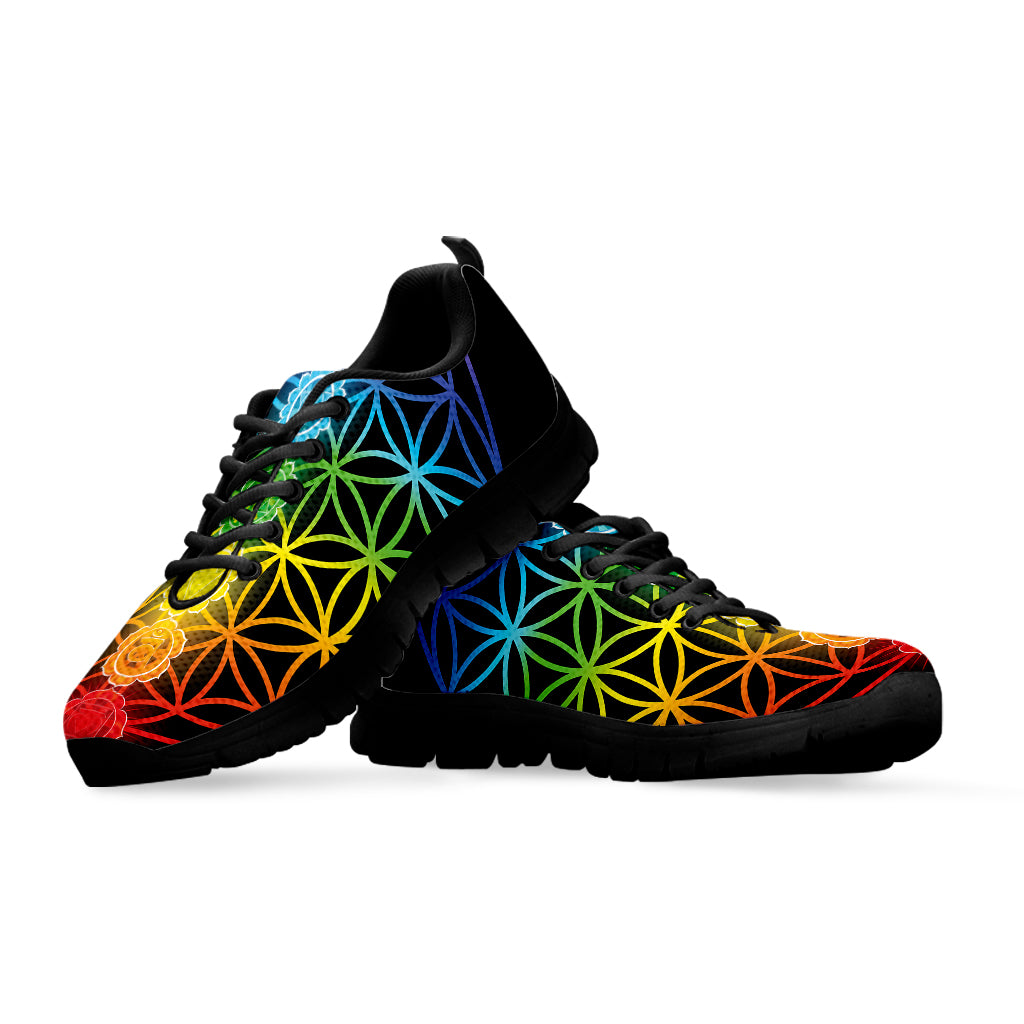 Seven Chakras Flower Of Life Print Black Sneakers