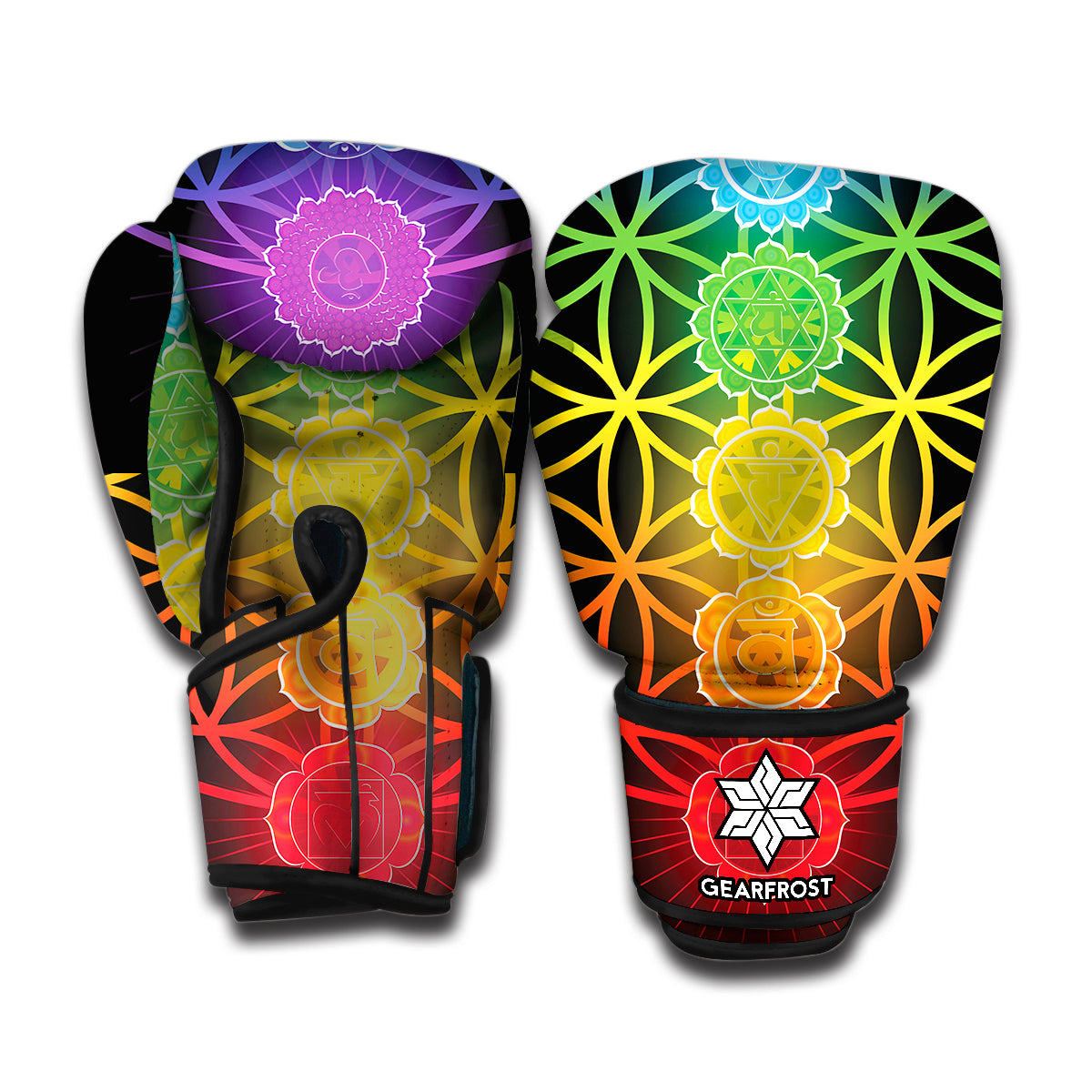 Seven Chakras Flower Of Life Print Boxing Gloves