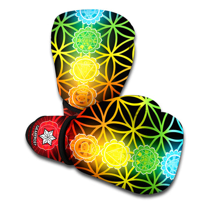 Seven Chakras Flower Of Life Print Boxing Gloves