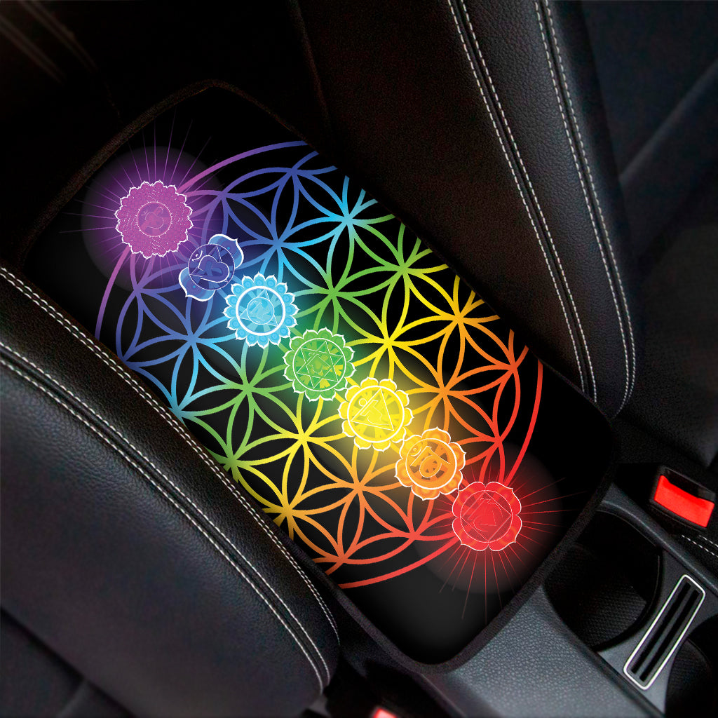 Seven Chakras Flower Of Life Print Car Center Console Cover