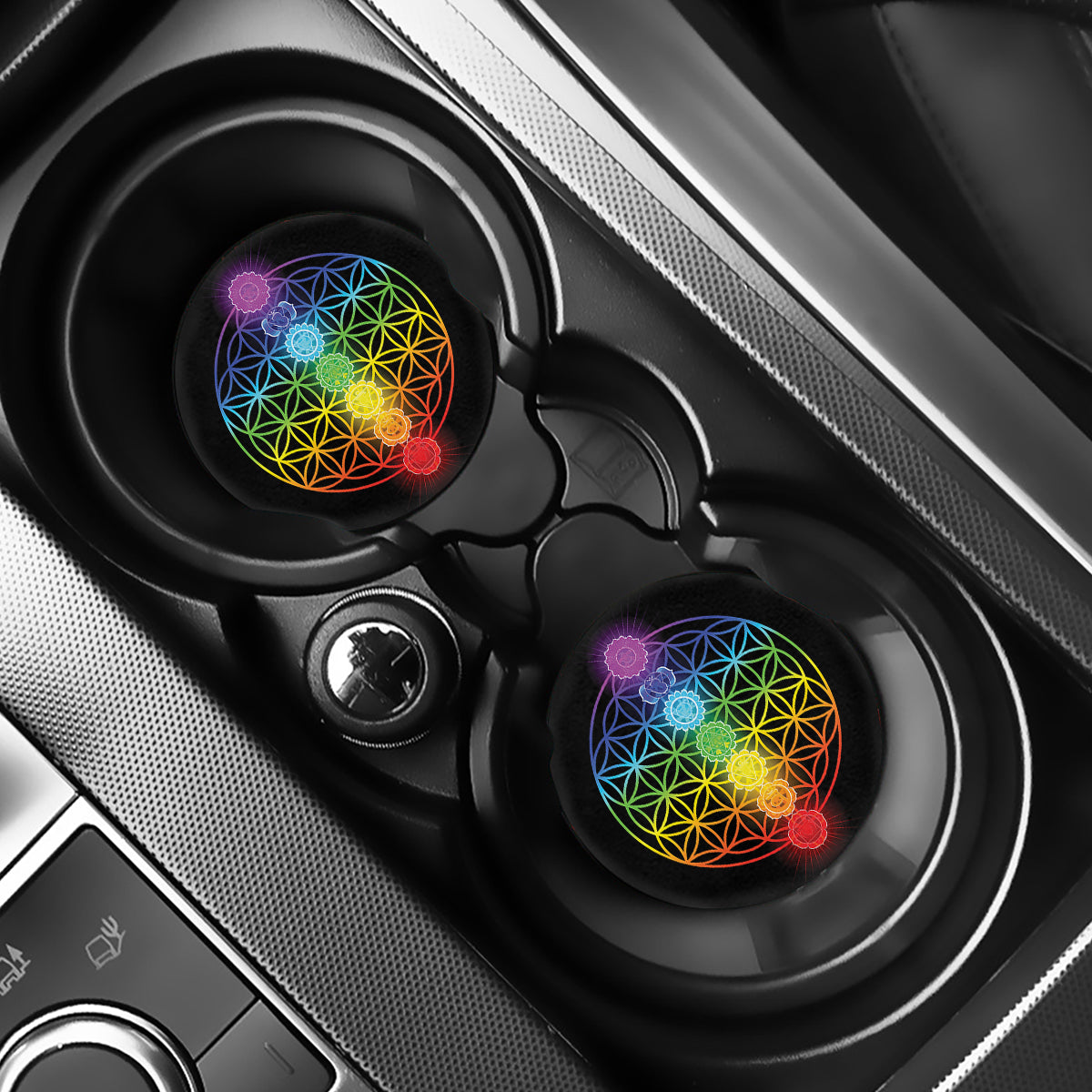 Seven Chakras Flower Of Life Print Car Coasters