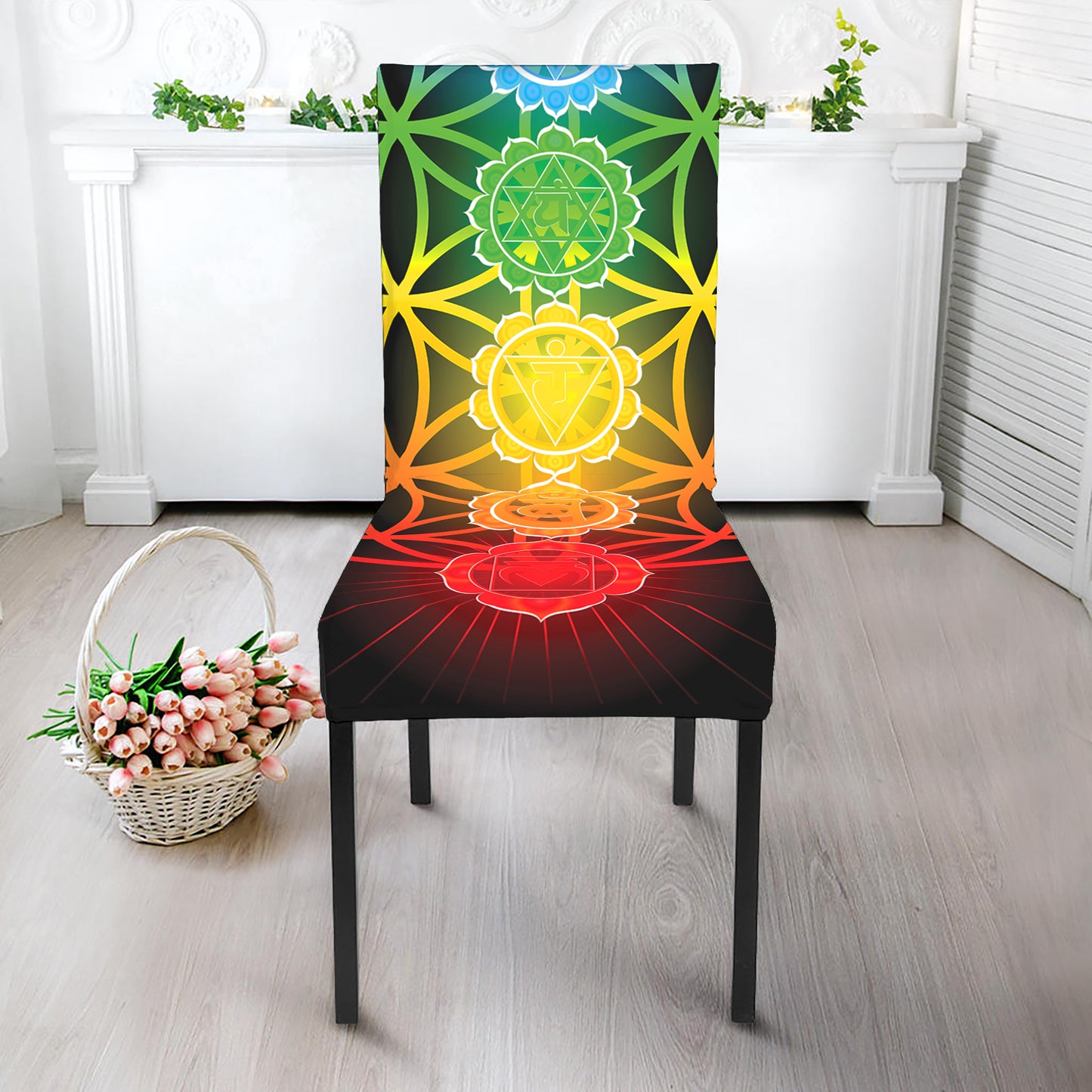 Seven Chakras Flower Of Life Print Dining Chair Slipcover