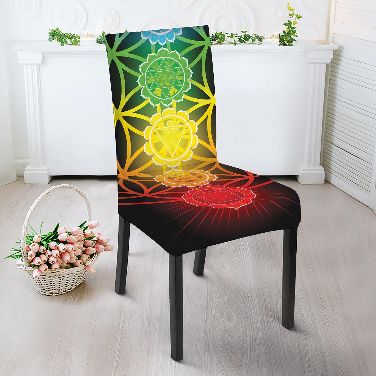 Seven Chakras Flower Of Life Print Dining Chair Slipcover