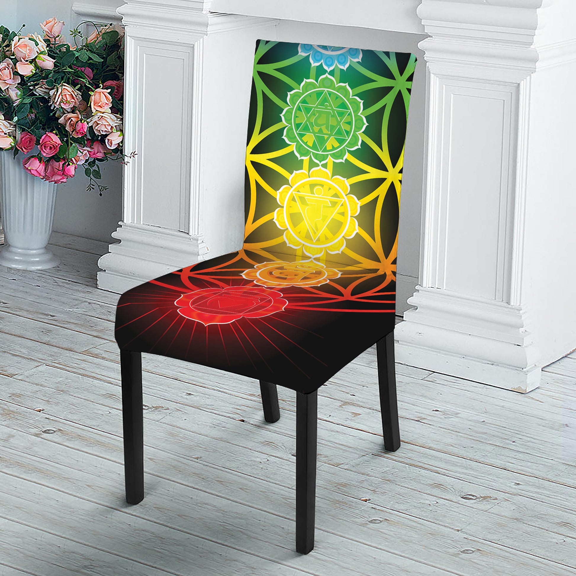 Seven Chakras Flower Of Life Print Dining Chair Slipcover