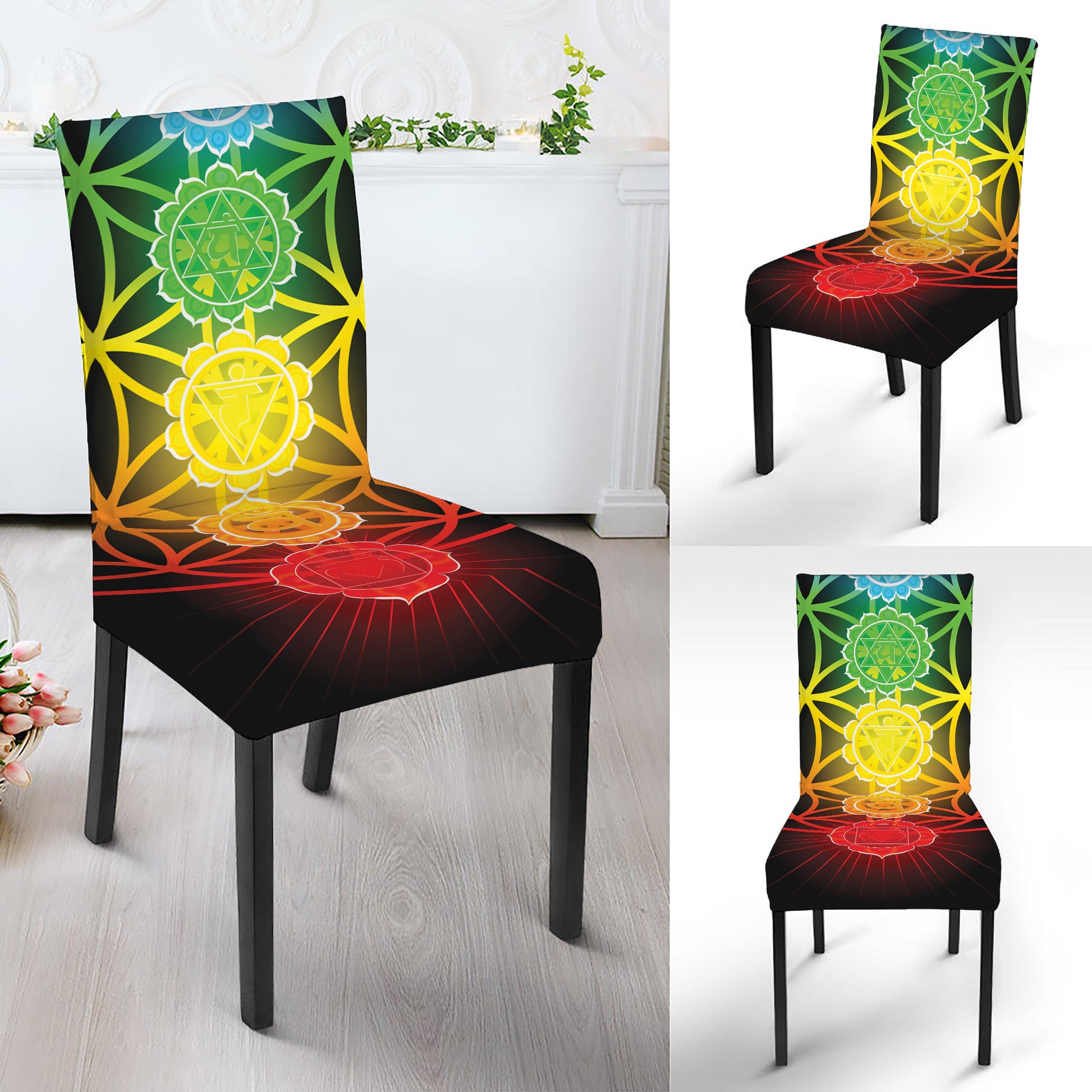 Seven Chakras Flower Of Life Print Dining Chair Slipcover