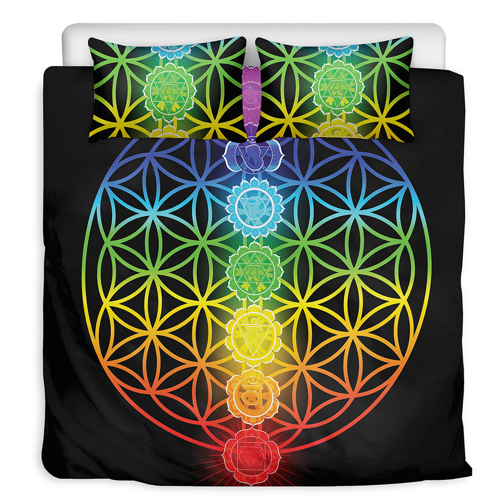 Seven Chakras Flower Of Life Print Duvet Cover Bedding Set