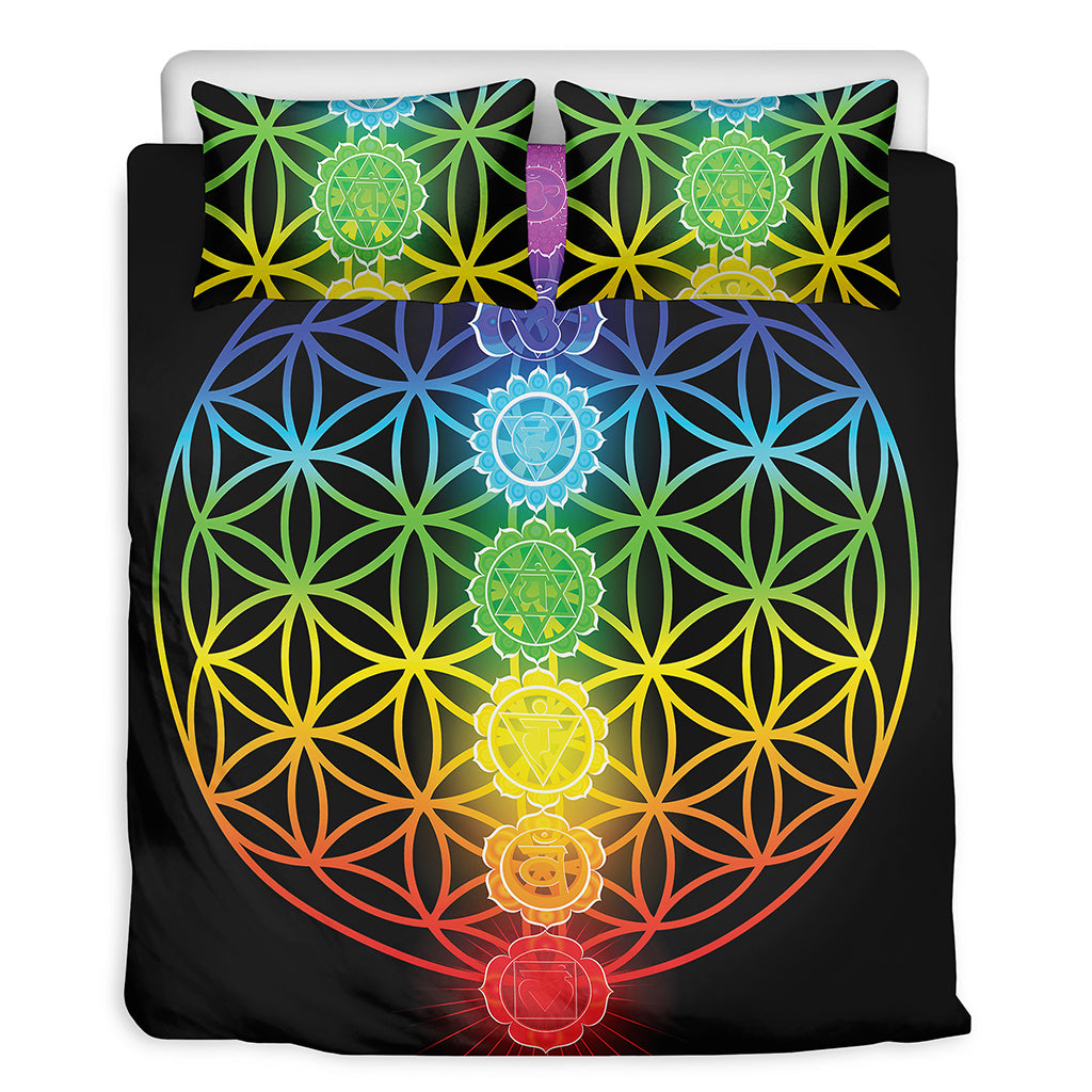 Seven Chakras Flower Of Life Print Duvet Cover Bedding Set