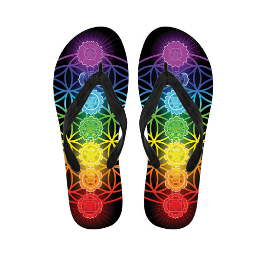 Seven Chakras Flower Of Life Print Flip Flops