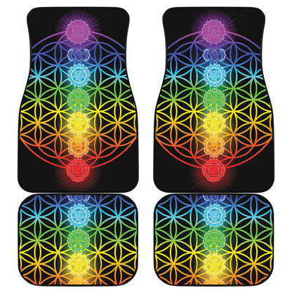 Seven Chakras Flower Of Life Print Front and Back Car Floor Mats