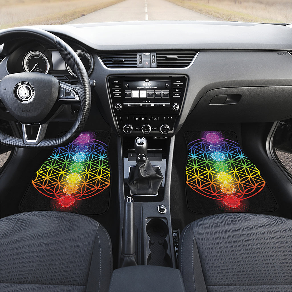 Seven Chakras Flower Of Life Print Front and Back Car Floor Mats