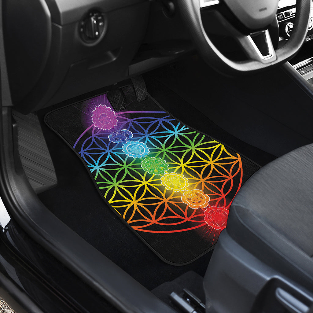 Seven Chakras Flower Of Life Print Front and Back Car Floor Mats