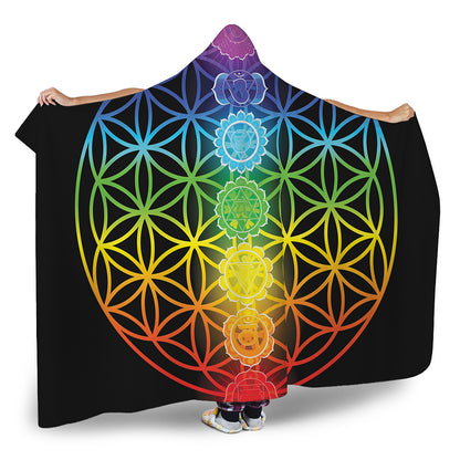 Seven Chakras Flower Of Life Print Hooded Blanket