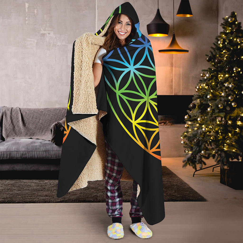Seven Chakras Flower Of Life Print Hooded Blanket