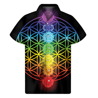 Seven Chakras Flower Of Life Print Men's Short Sleeve Shirt