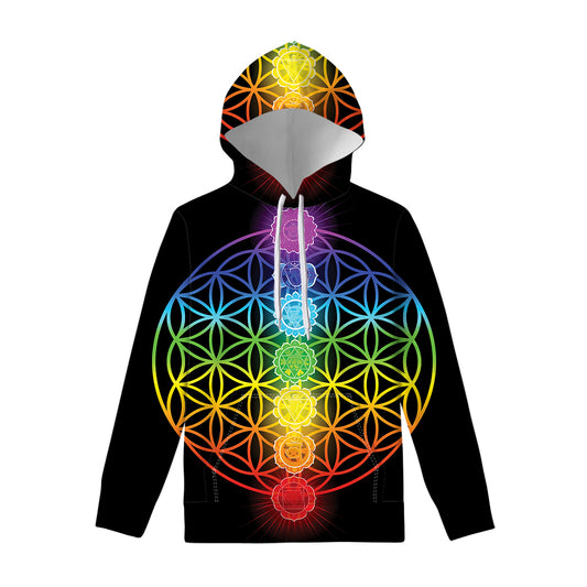Seven Chakras Flower Of Life Print Pullover Hoodie