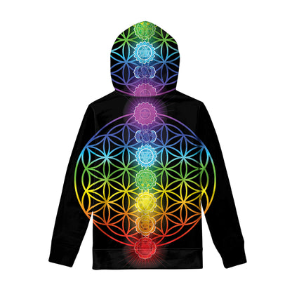 Seven Chakras Flower Of Life Print Pullover Hoodie