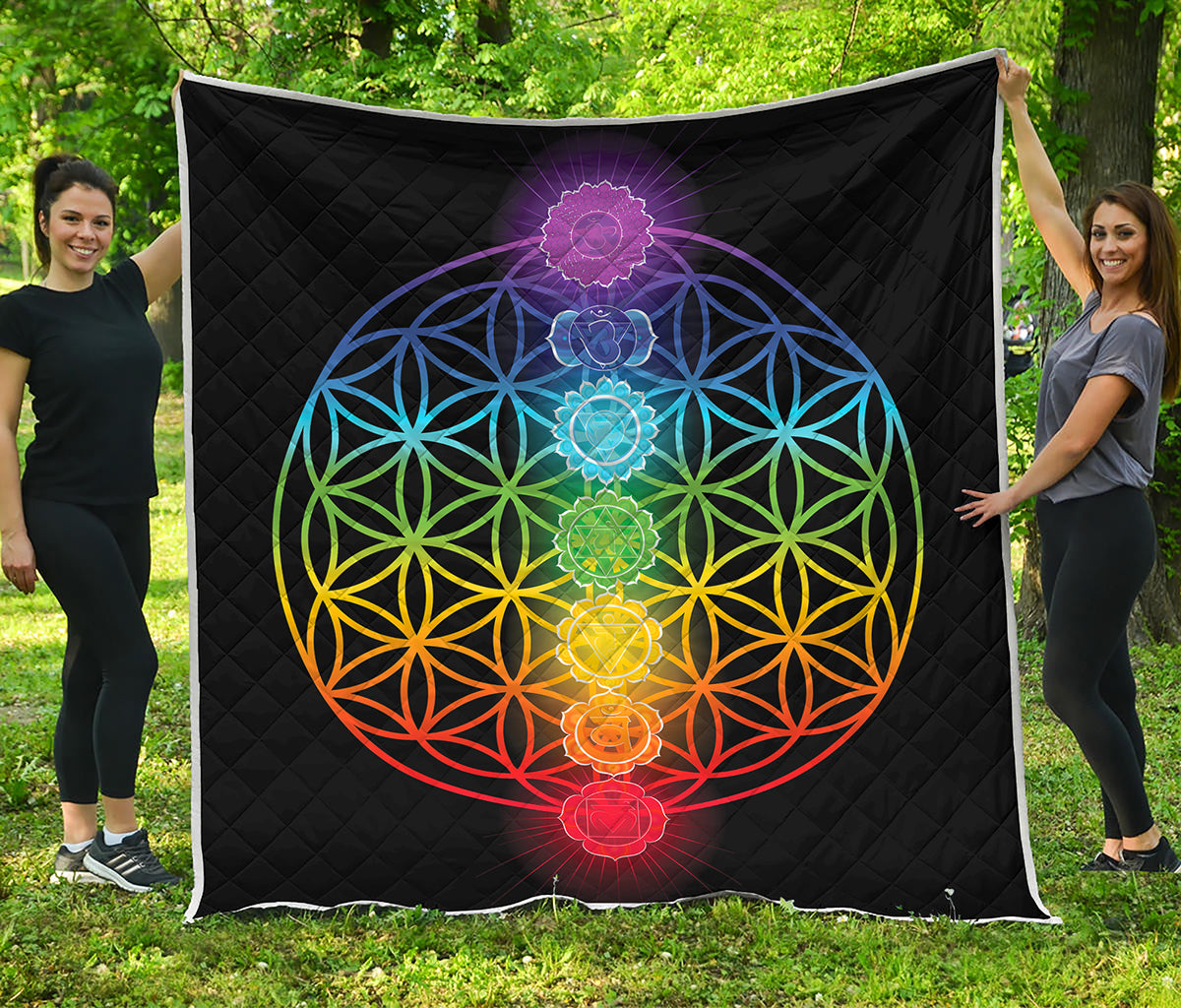 Seven Chakras Flower Of Life Print Quilt