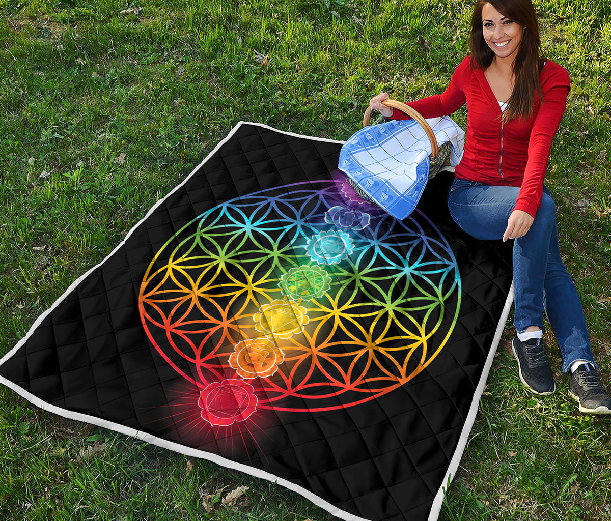 Seven Chakras Flower Of Life Print Quilt