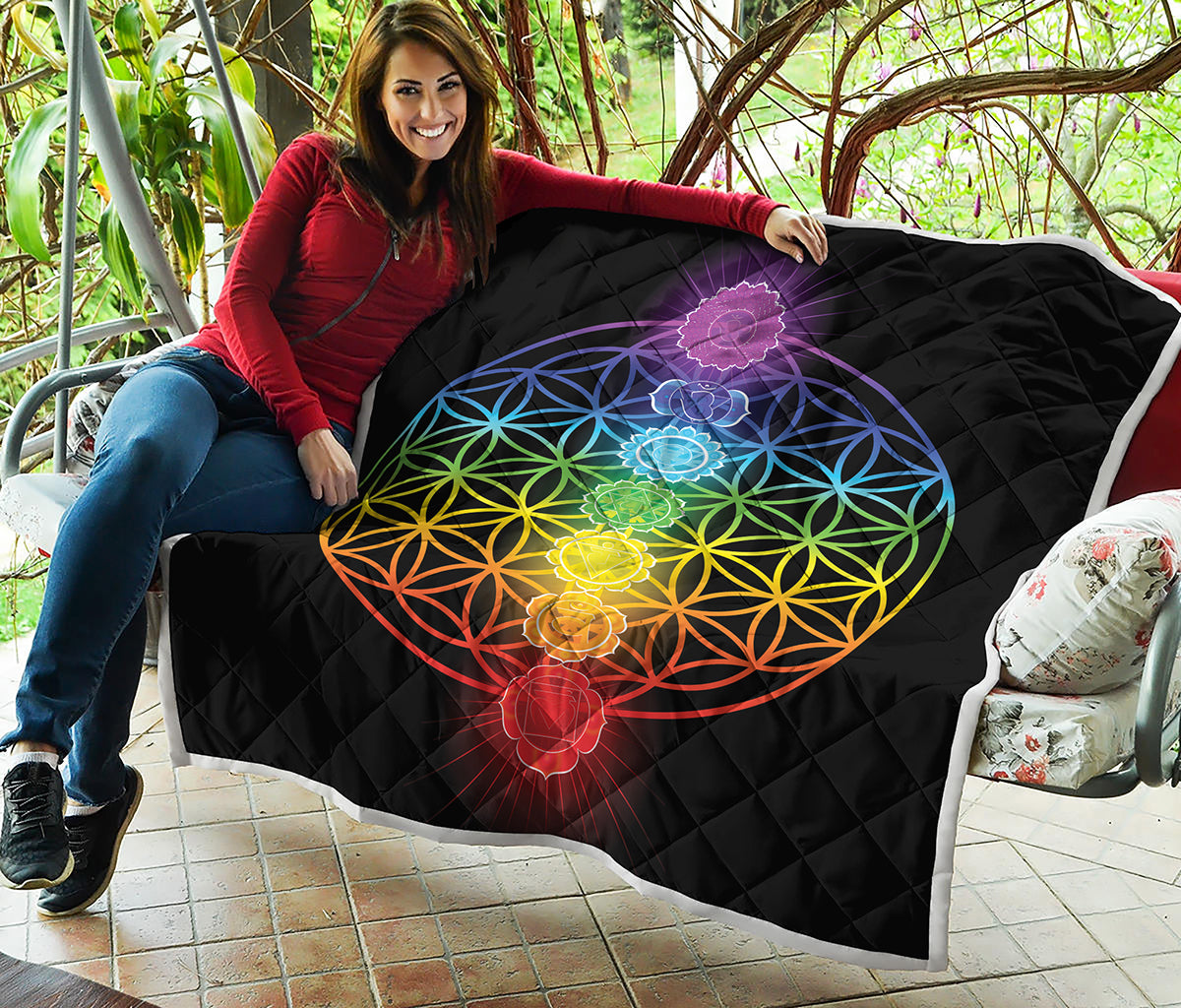 Seven Chakras Flower Of Life Print Quilt