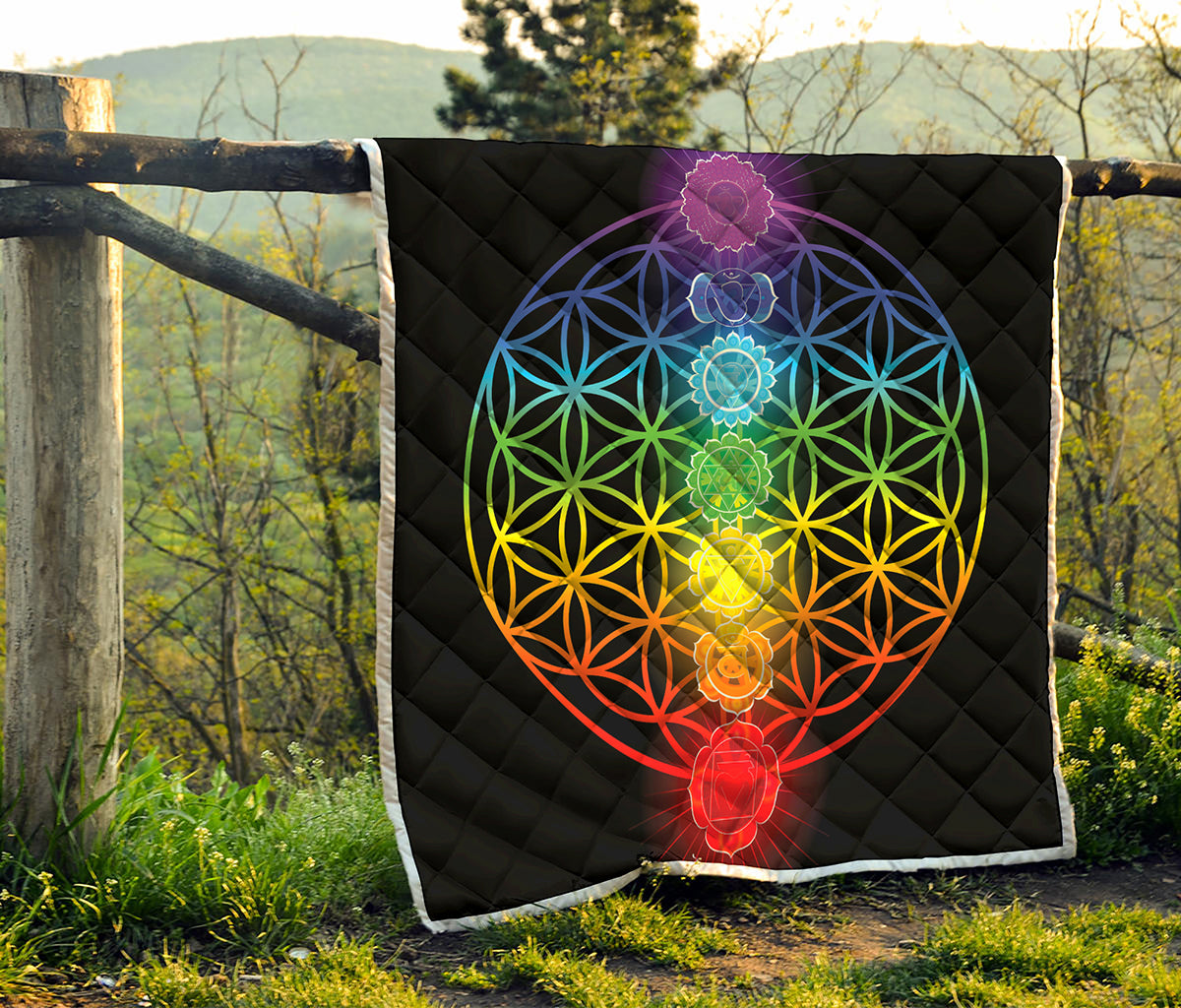 Seven Chakras Flower Of Life Print Quilt