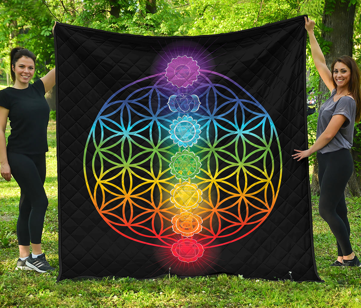 Seven Chakras Flower Of Life Print Quilt