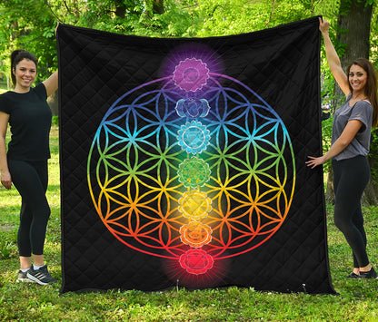 Seven Chakras Flower Of Life Print Quilt