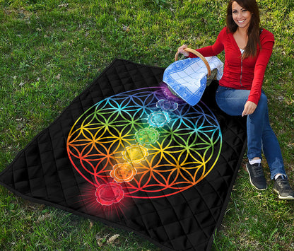 Seven Chakras Flower Of Life Print Quilt