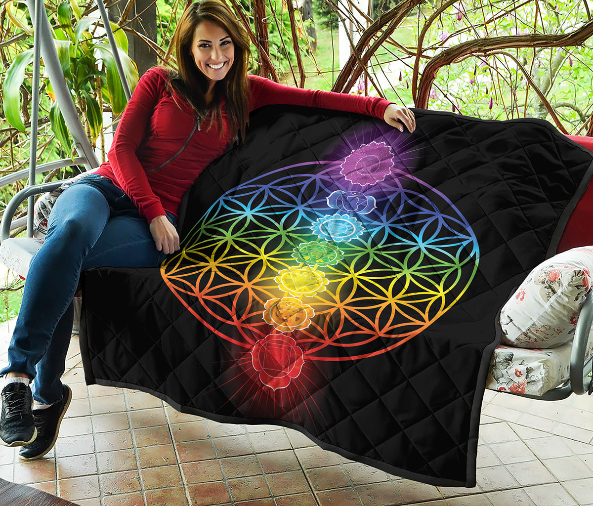 Seven Chakras Flower Of Life Print Quilt
