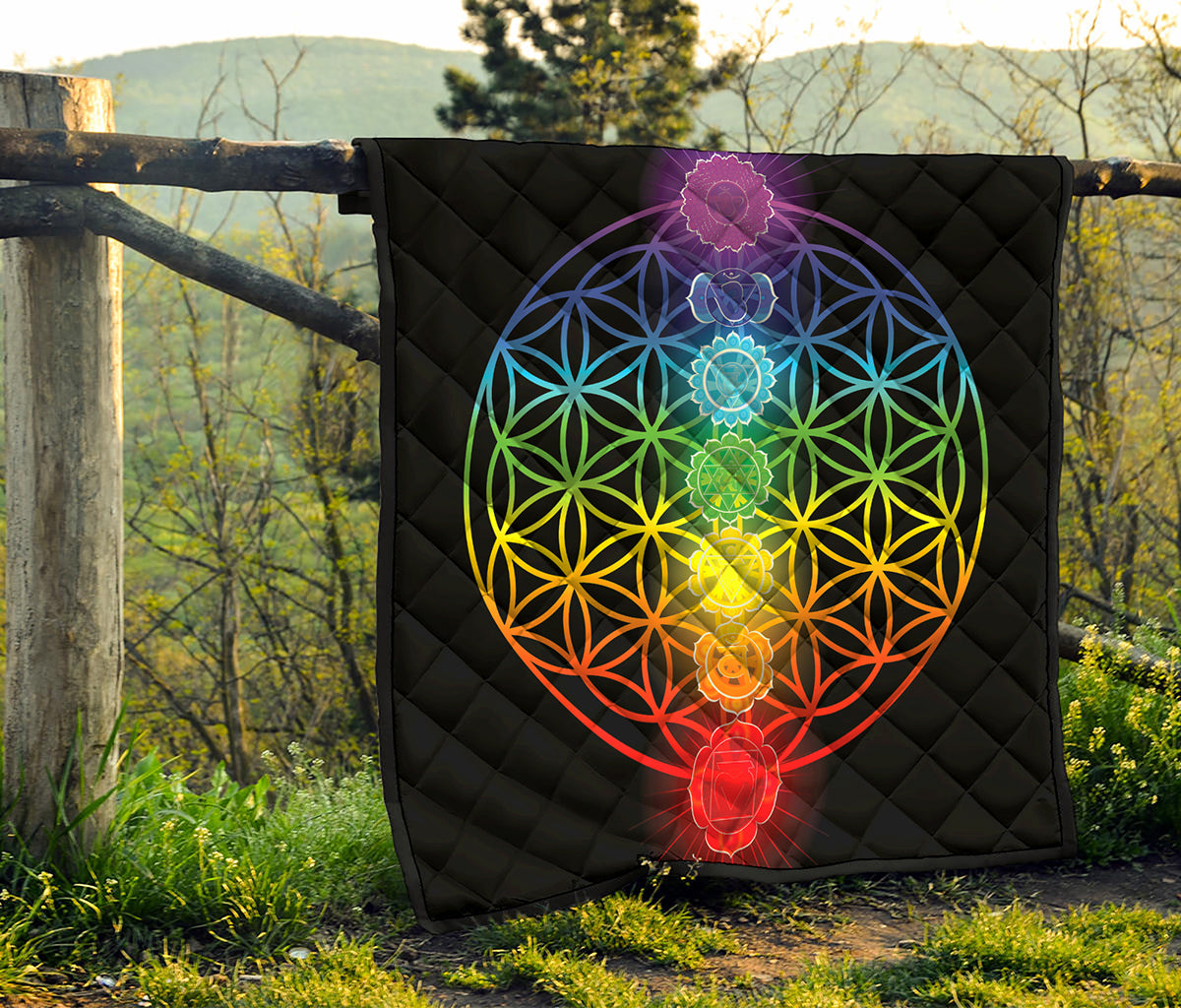 Seven Chakras Flower Of Life Print Quilt