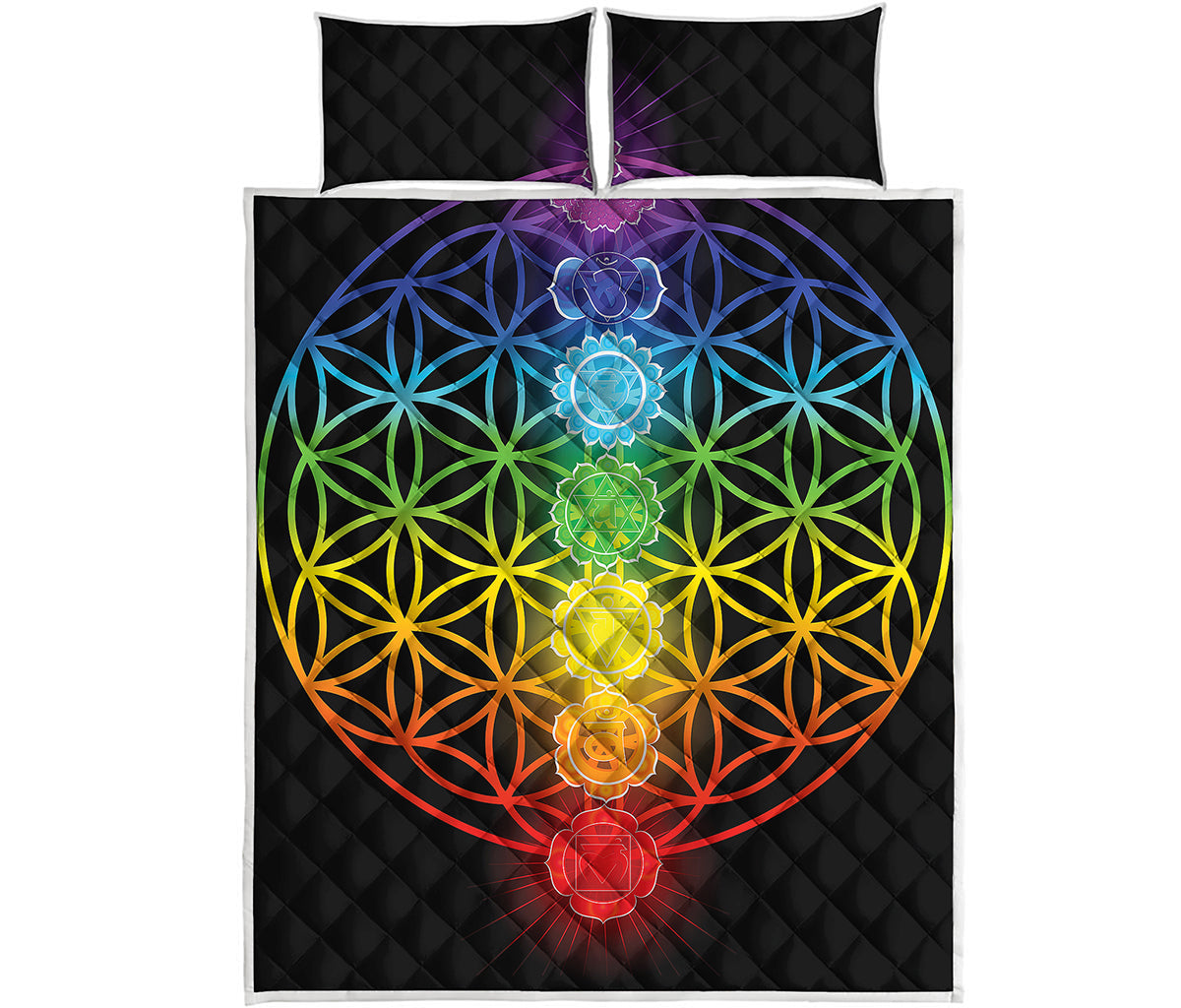 Seven Chakras Flower Of Life Print Quilt Bed Set